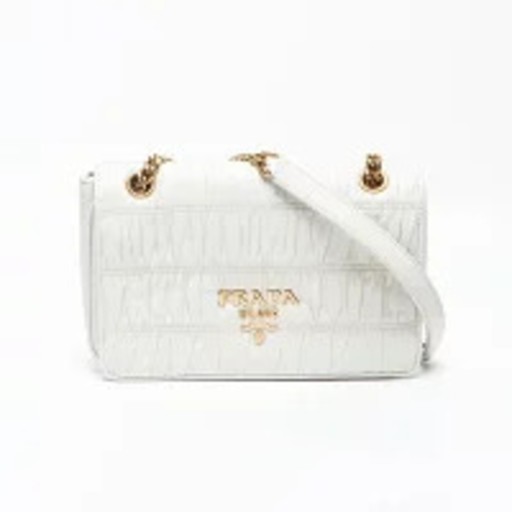 Prada Bag Chain Gathered Shoulder Matelasse White Leather
